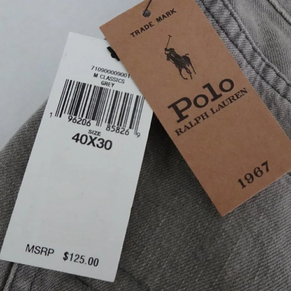Polo Ralph Lauren Jeans Men's 40x30 Sullivan Slim Distressed Repaired Gray Denim